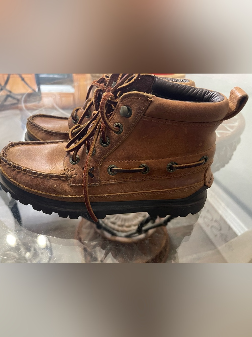 Polo by Ralph Lauren Brown Leather Boat Boot with Lug Sole